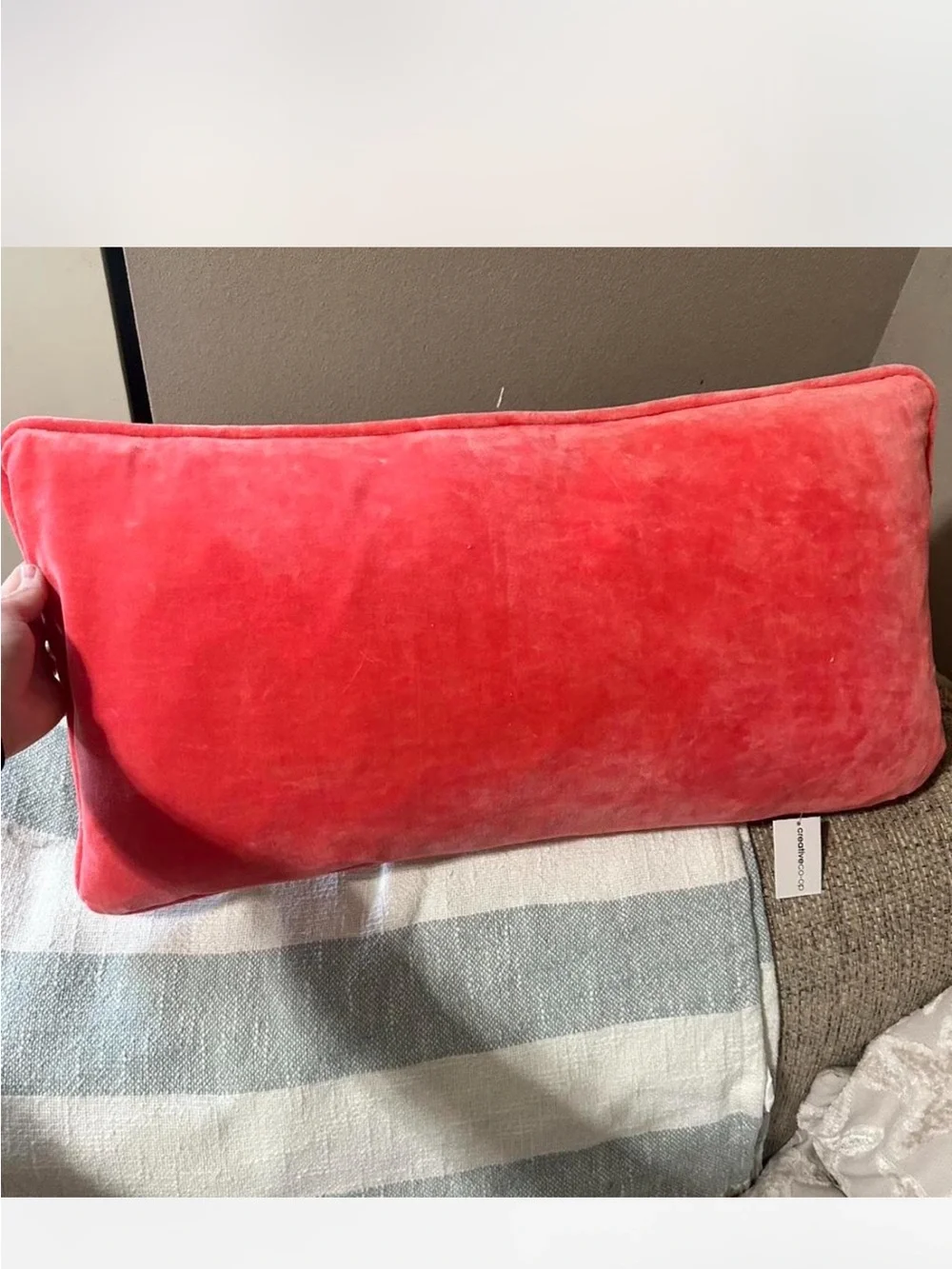 Brand new creative co-op Holiday Characters Lumbar Pillow - Coral Trim